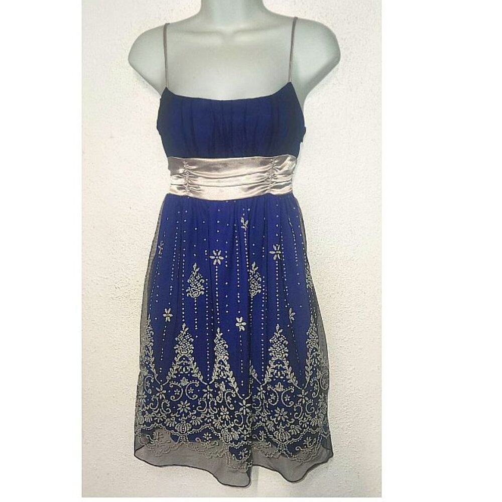 BCX short evening dress, size 3 Nylon, Blue/Silver